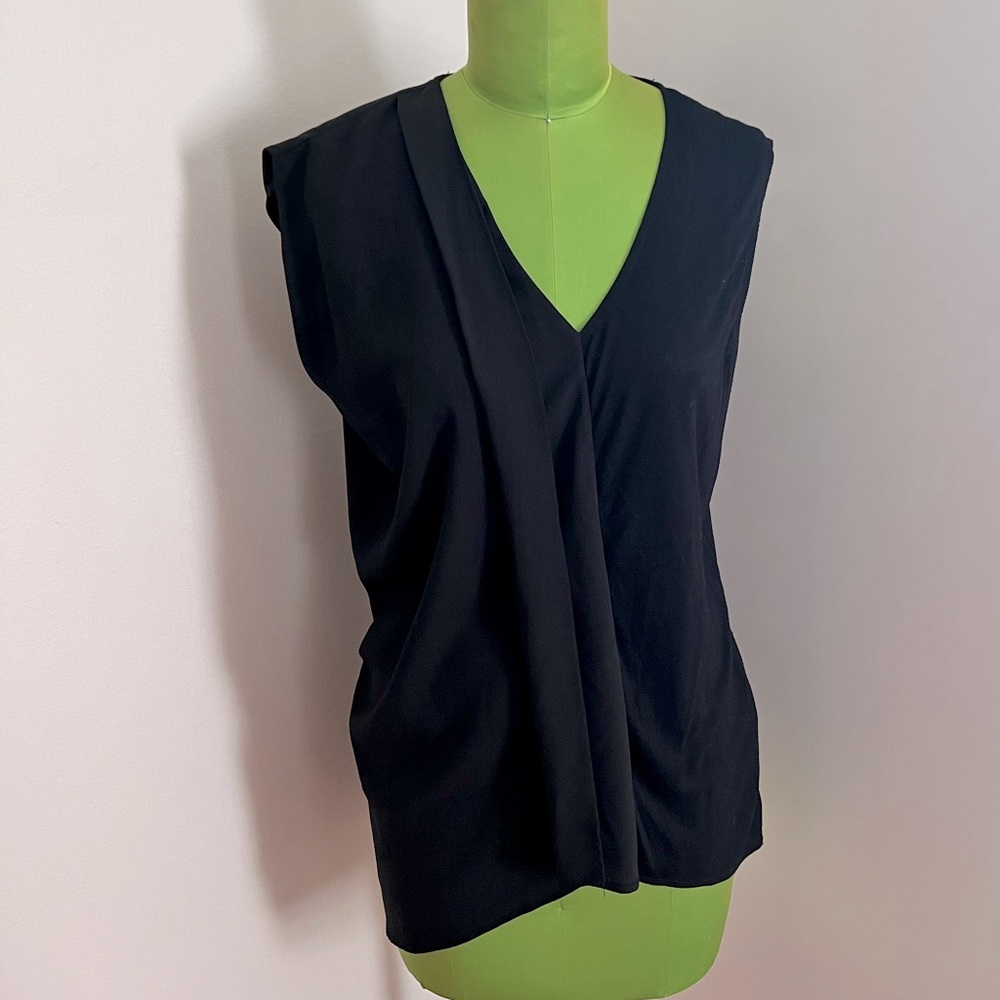 Zara black v-neck t-shirt with draped detail size L